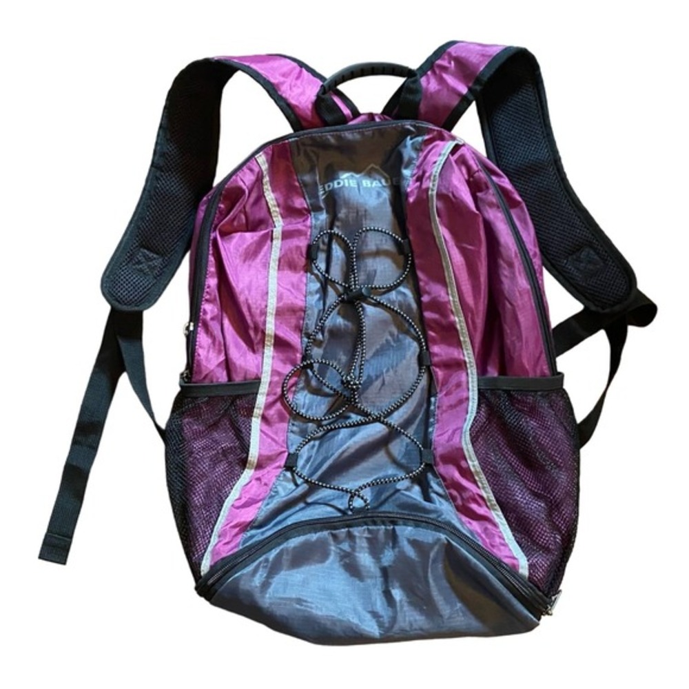 Eddie Bauer Backpack Purple Gray Water Resistant Nylon‎ Drawstring Pocket Hiking